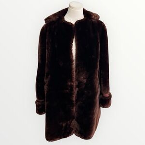 NELSON ROYAL STAR Mouton Lamb Luxurious Brown Fur Coat L XL M Vintage 1950’s